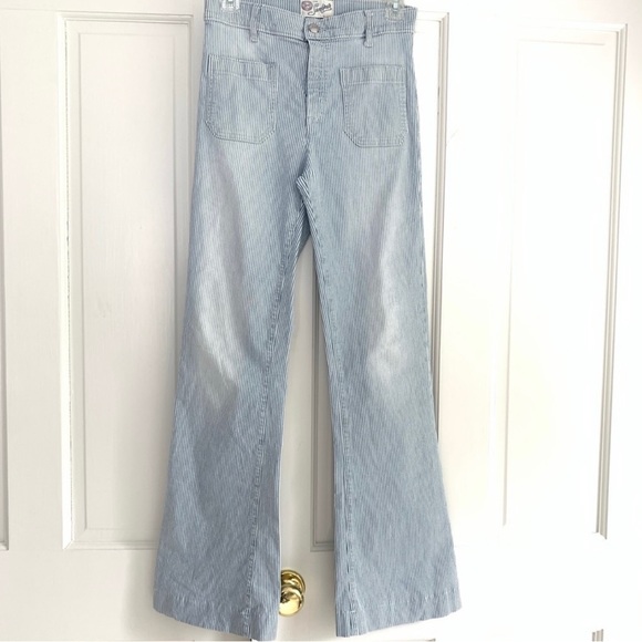 RARE Seafarer Circe High Waisted Blue Pinstripe Stretch Vintage Dungaree 27 - Picture 8 of 16